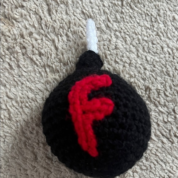 Other - Handmade Crocheted Black Bomb with Red Letter